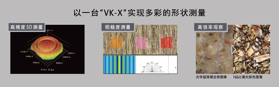 以一台“VK-X”实现多彩的形状测量 / 高精度3D 测量 / 粗糙度测量 / 高倍率观察