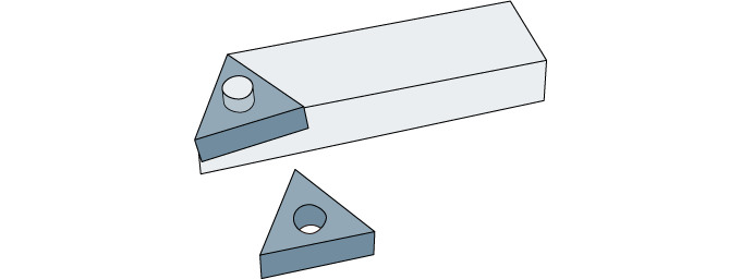 组装刀片（图像下方）与车刀支架后的状态