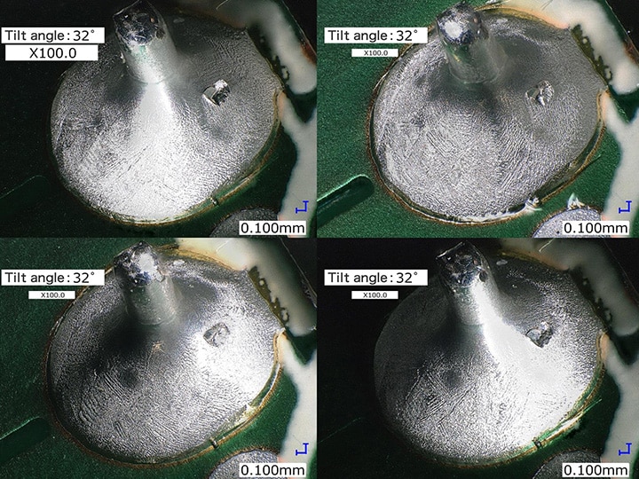 角焊与基材表面的倾斜观察＋全方位多功能照明（100×）