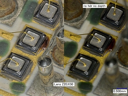 左：HDR拍摄＋深度合成/右：普通（50×）